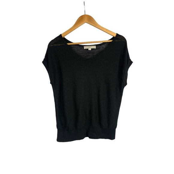 Loft Black Knit Linen/Rayon Blend Womens Top L - Picture 1 of 5